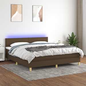 Box spring postelja z vzmetnico LED temno rjava 180x200cm blago