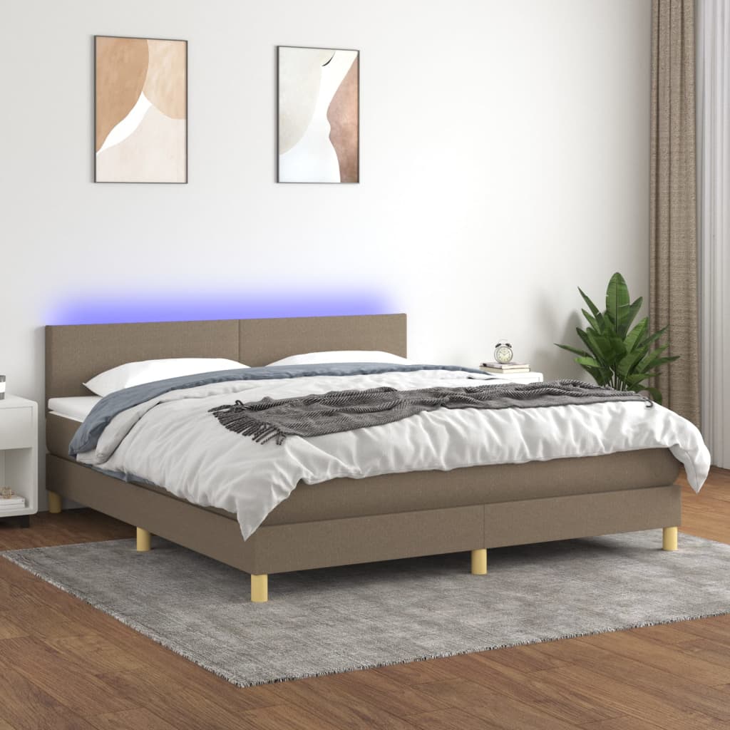 Krevet box spring s madracem LED smeđesivi 180×200 cm tkanina Kreveti i dodaci za krevete Naručite namještaj na deko.hr