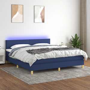 Box spring postel s matrací a LED modrá 180x200 cm textil - obrázek 1
