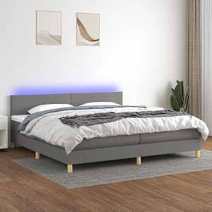 Box spring postel s matrací a LED tmavě šedá 200x200 cm textil - obrázek 1
