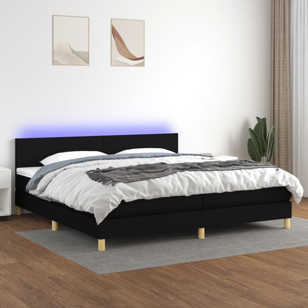 Sommier tapissier et matelas et LED Noir 200x200 cm Tissu