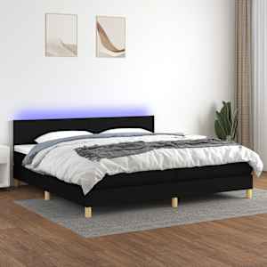 Box spring postel s matrací a LED černá 200x200 cm textil - obrázek 1