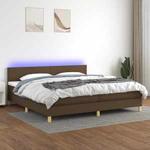 Box spring postelja z vzmetnico LED temno rjava 200x200cm blago