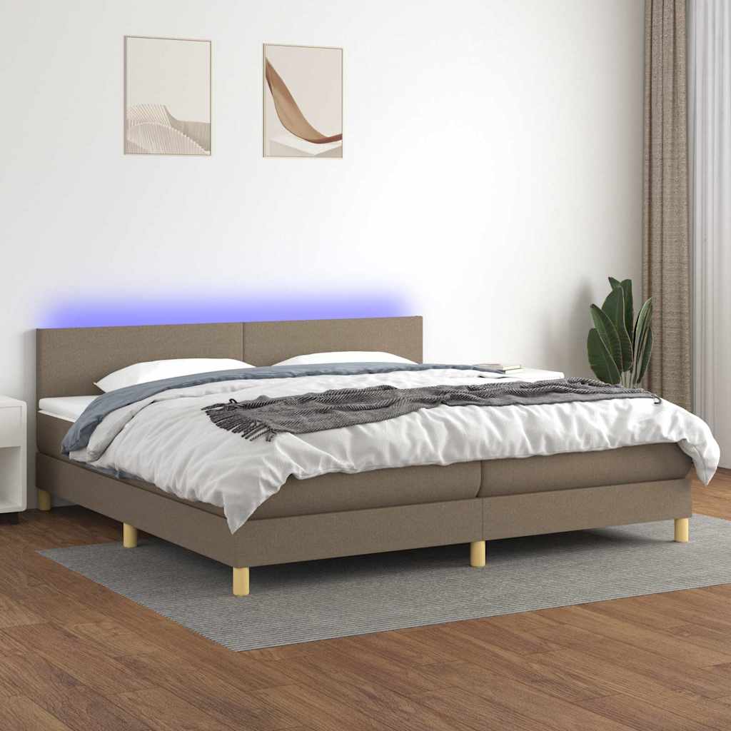 Sommier tapissier et matelas et LED Taupe 200x200 cm Tissu
