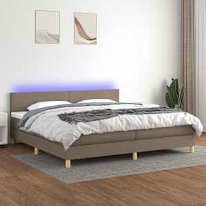 Box spring postelja z vzmetnico LED taupe 200x200 cm blago