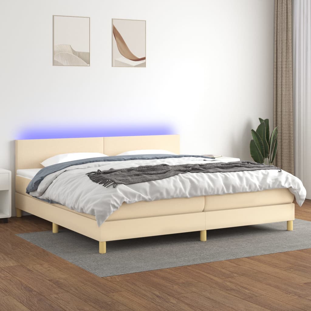 Sommier tapissier et matelas et LED Crème 200x200 cm Tissu
