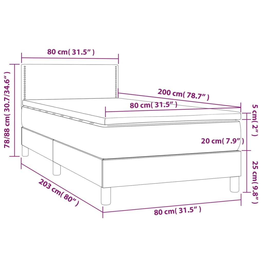 Box spring postel s matrací a LED černá 80 x 200 cm textil