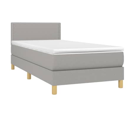 vidaXL Κρεβάτι Boxspring με Στρώμα & LED Αν.Γκρι 90x190 εκ. Υφασμάτινο