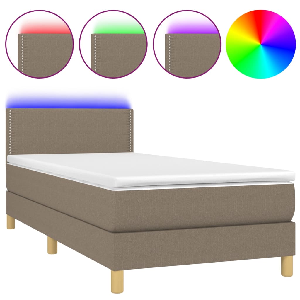 vidaXL Box spring postelja z vzmetnico LED taupe 90x190 cm blago