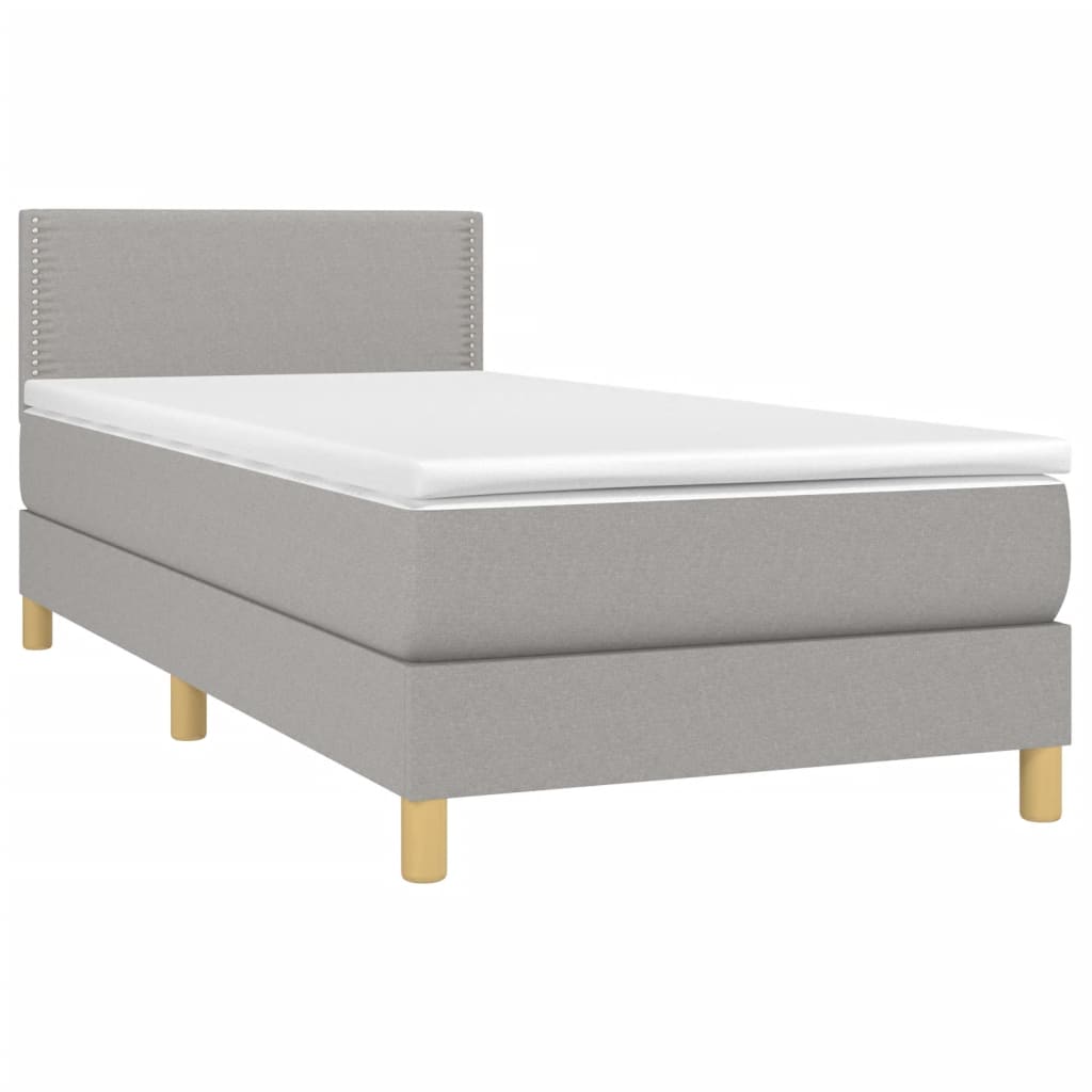 vidaXL Boxspring met matras en LED stof lichtgrijs 100x200 cm afbeelding
