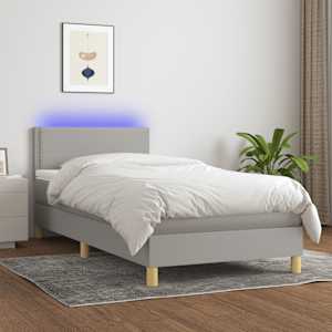 Box spring postel s matrací a LED světle šedá 100x200 cm textil - obrázek 1