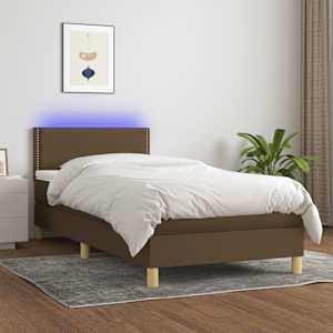 Box spring postel s matrací a LED tmavě hnědá 100x200 cm textil - obrázek 1