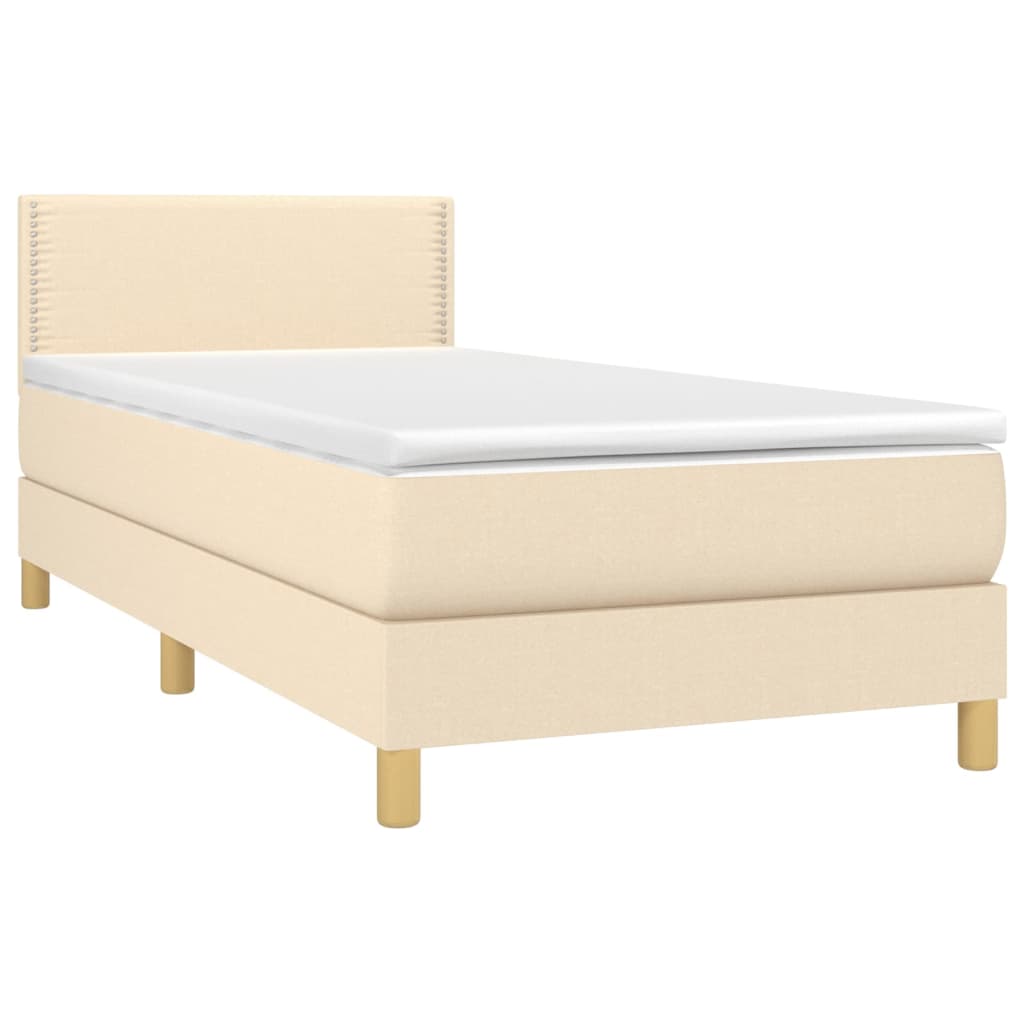 vidaXL Boxspring met matras en LED stof crèmekleurig 100x200 cm afbeelding