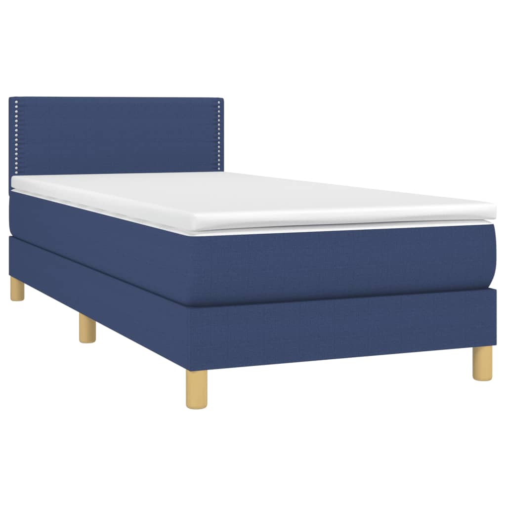vidaXL Boxspring met matras en LED stof blauw 100x200 cm afbeelding
