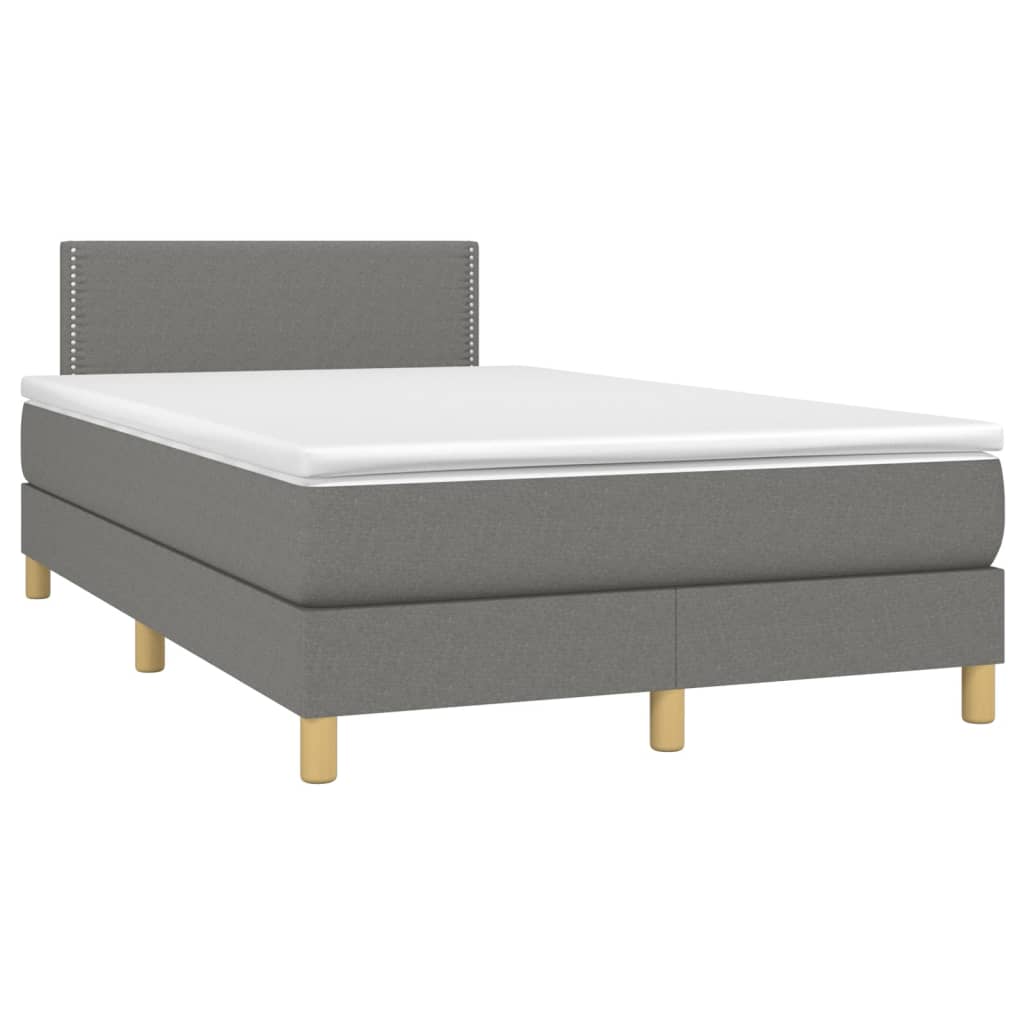 vidaXL Boxspring met matras en LED stof donkergrijs 120x200 cm afbeelding