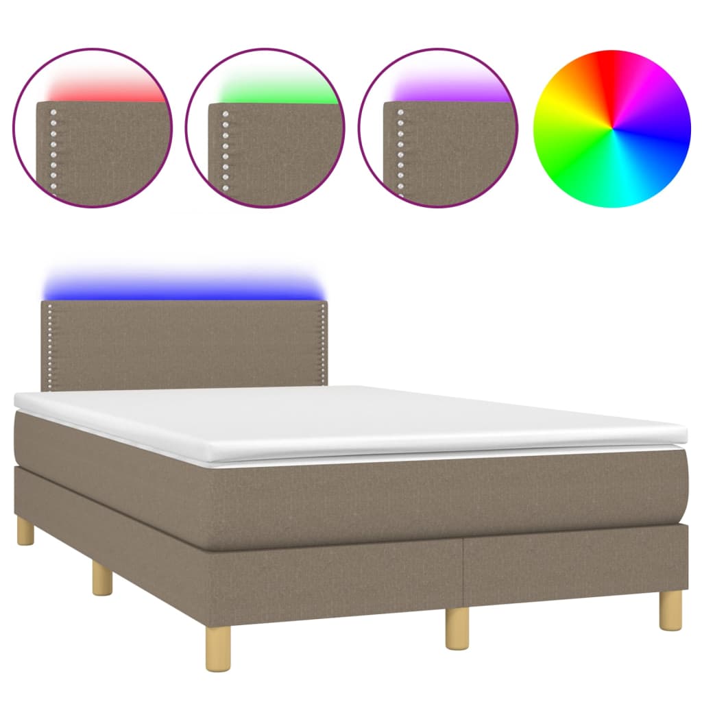 tópszínű szövet rugós és LED-es ágy matraccal 120 x 200 cm