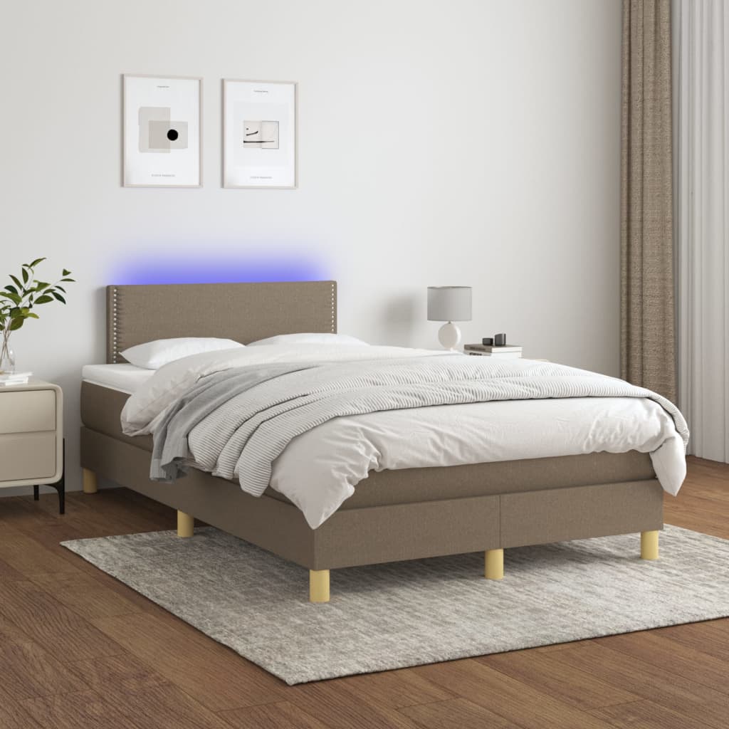 vidaXL Boxspringbett mit Matratze & LED Taupe 120x200 cm Stoff