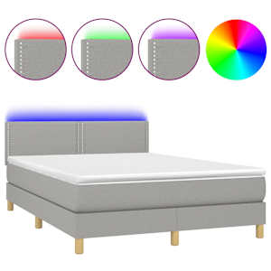 Box spring postel s matrací a LED světle šedá 140x190 cm textil - obrázek 2