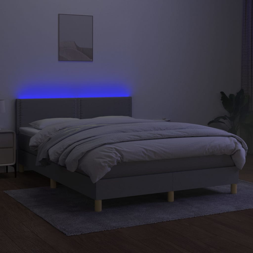 vidaXL Boxspring met matras en LED stof lichtgrijs 140x190 cm afbeelding
