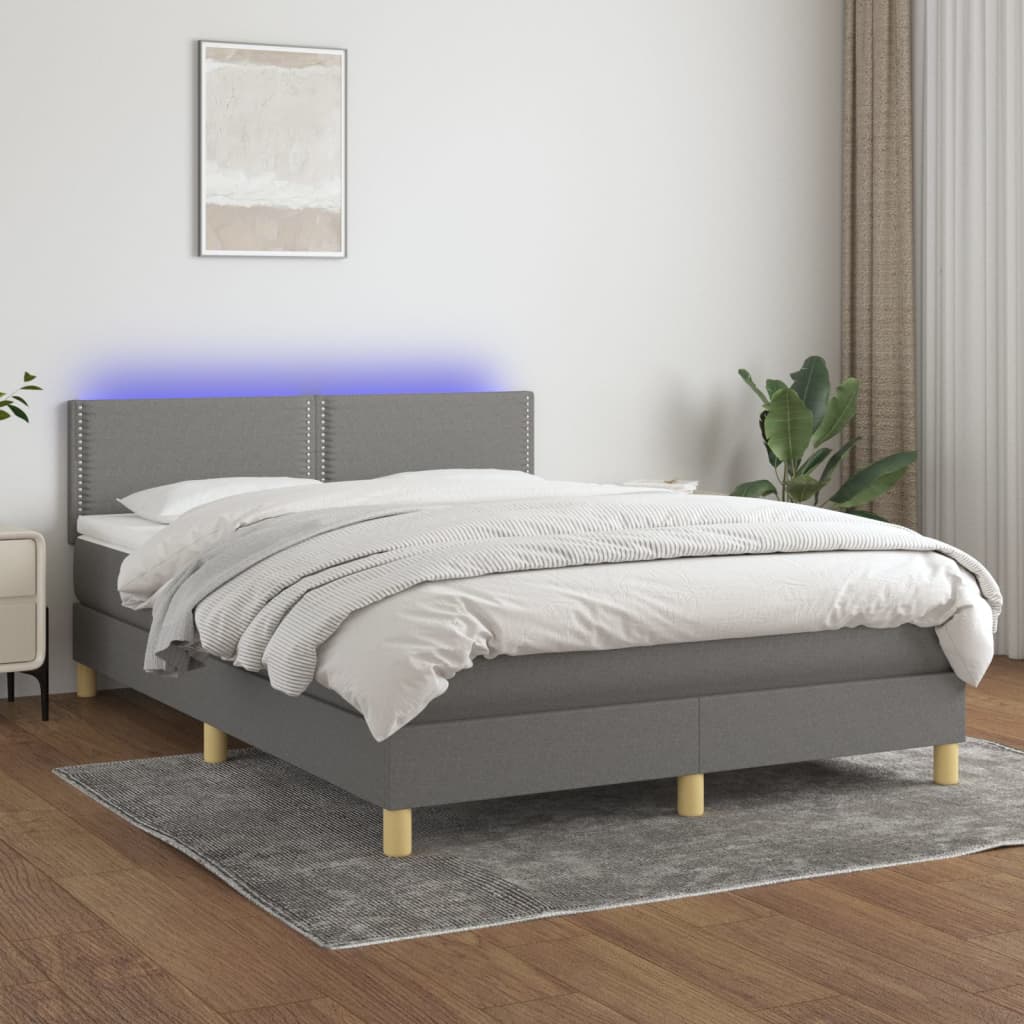 vidaXL Boxspringbett mit Matratze & LED Dunkelgrau 140x190 cm Stoff