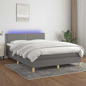 Box spring postelja z vzmetnico LED temno siva 140x190 cm blago
