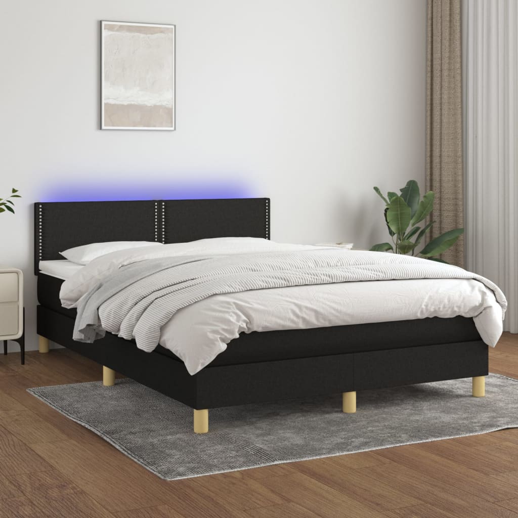 Box spring postel s matrací a LED černá 140x190 cm textil