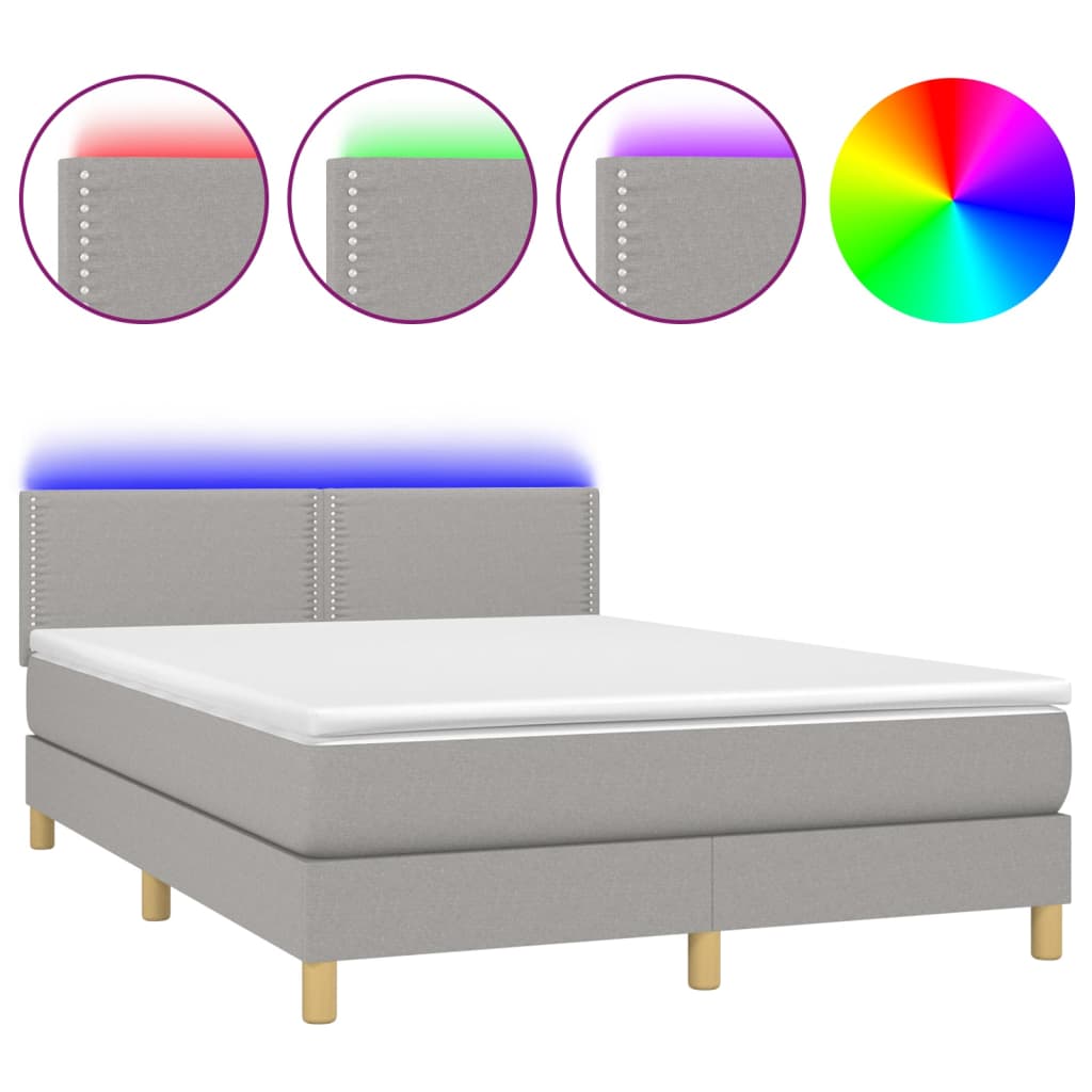 Thumbnail - vidaXL Boxspringbett mit Matratze & LED Hellgrau 140x200 cm Stoff