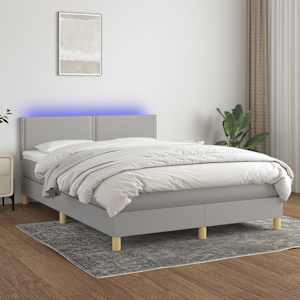 Box spring postelja z vzmetnico LED sv. siva 140x200 cm blago