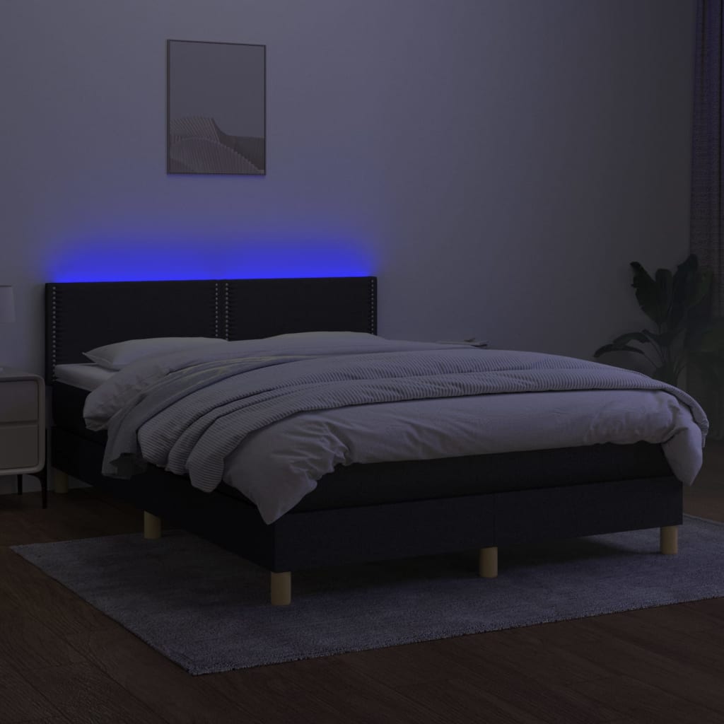 vidaXL Boxspring met matras en LED stof zwart 140x200 cm afbeelding