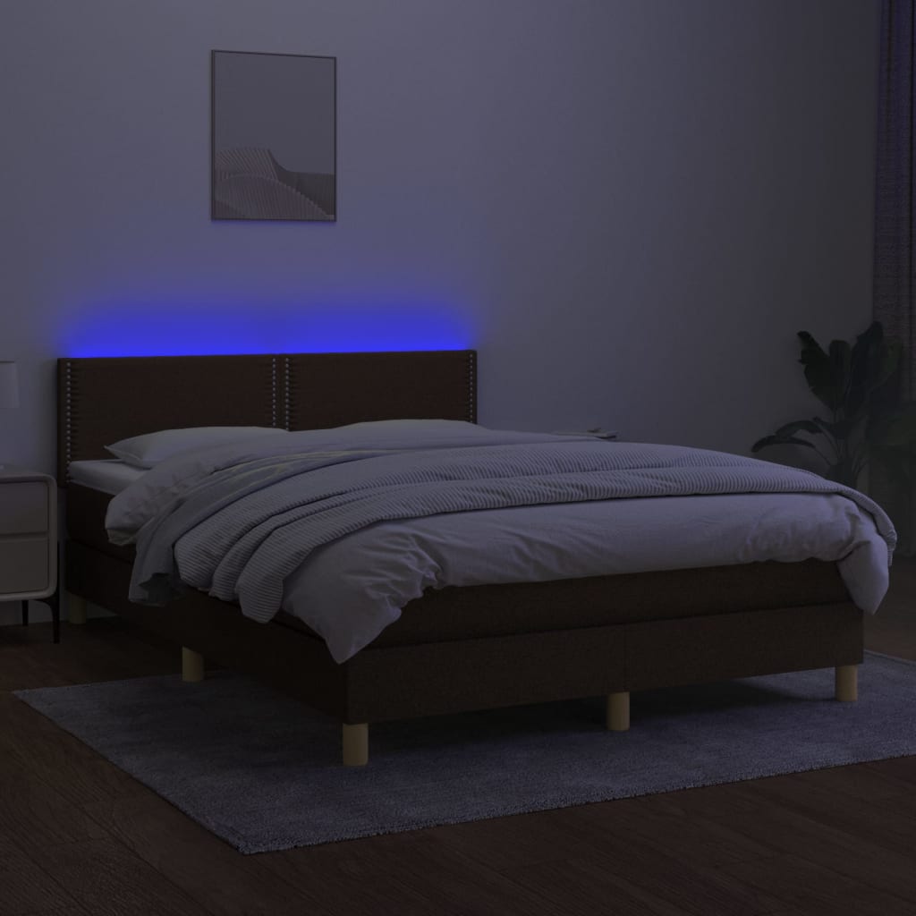 Thumbnail - vidaXL Boxspringbett mit Matratze & LED Dunkelbraun 140x200 cm Stoff