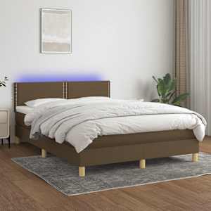 Box spring postelja z vzmetnico LED temno rjava 140x200cm blago