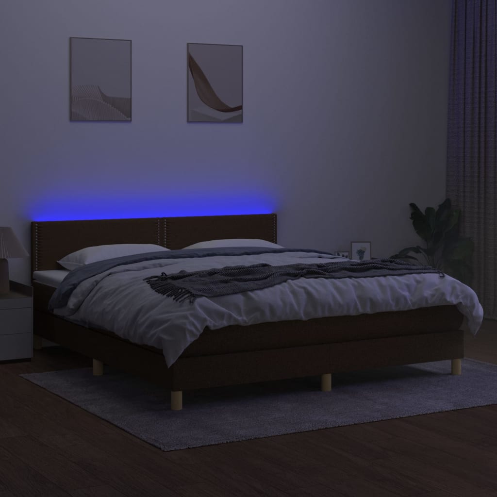 Thumbnail - vidaXL Boxspringbett mit Matratze & LED Dunkelbraun 160x200 cm Stoff
