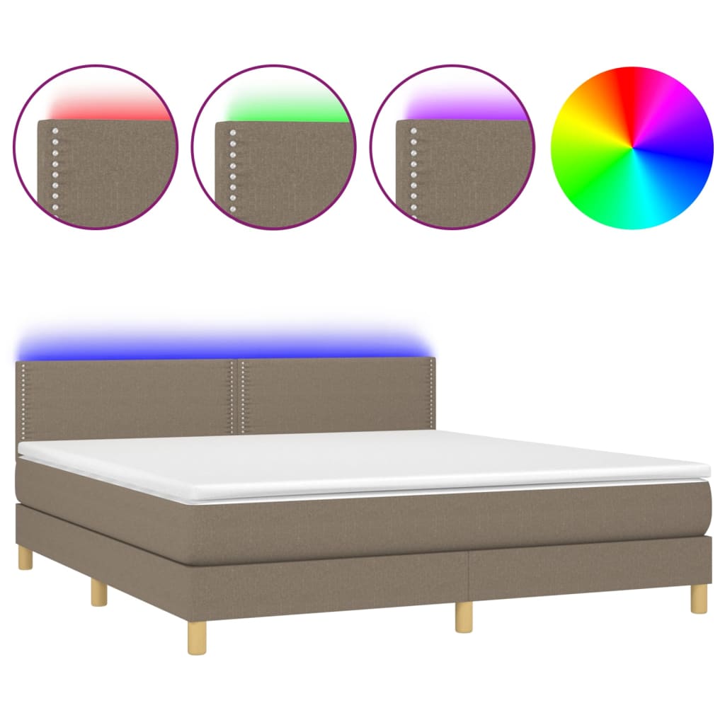 vidaXL Box spring postelja z vzmetnico LED taupe 160x200 cm blago