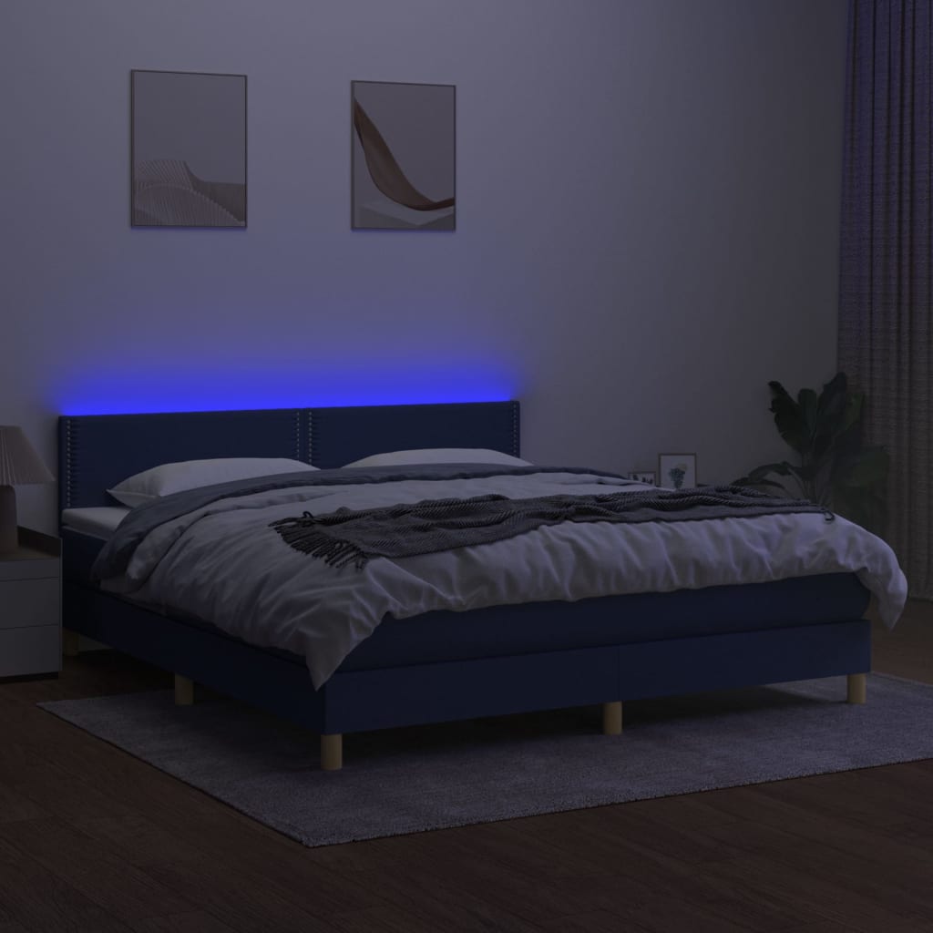 vidaXL Boxspring met matras en LED stof blauw 160x200 cm afbeelding