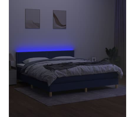 vidaXL atsperu gulta ar matraci, LED, zils audums, 160x200 cm