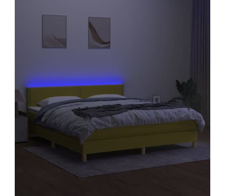 vidaXL Lova su spyruoklėmis/čiužiniu/LED, žalia, 160x200 cm, audinys