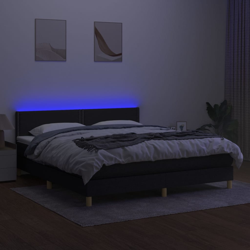 vidaXL Boxspring met matras en LED stof zwart 180x200 cm afbeelding