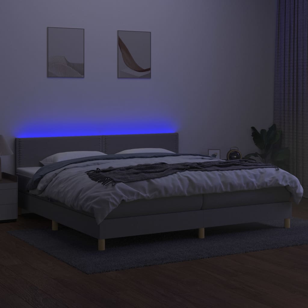 Thumbnail - vidaXL Boxspringbett mit Matratze & LED Hellgrau 200x200 cm Stoff