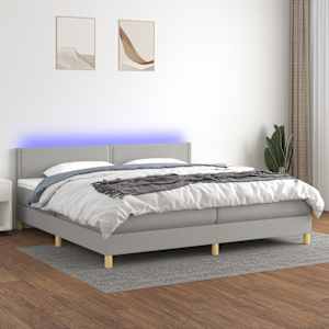 Box spring postel s matrací a LED světle šedá 200x200 cm textil - obrázek 1