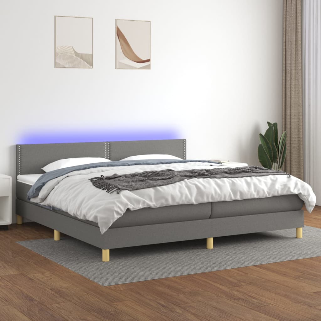 vidaXL Boxspringbett mit Matratze & LED Dunkelgrau 200x200 cm Stoff