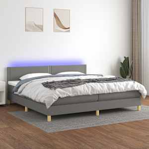 Box spring postelja z vzmetnico LED temno siva 200x200 cm blago