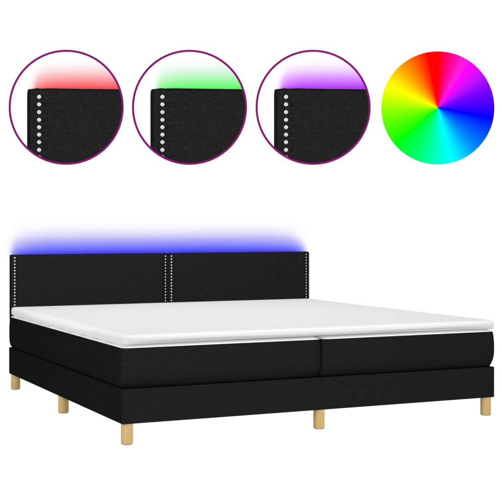 vidaXL Box spring postelja z vzmetnico LED črna 200x200 cm blago