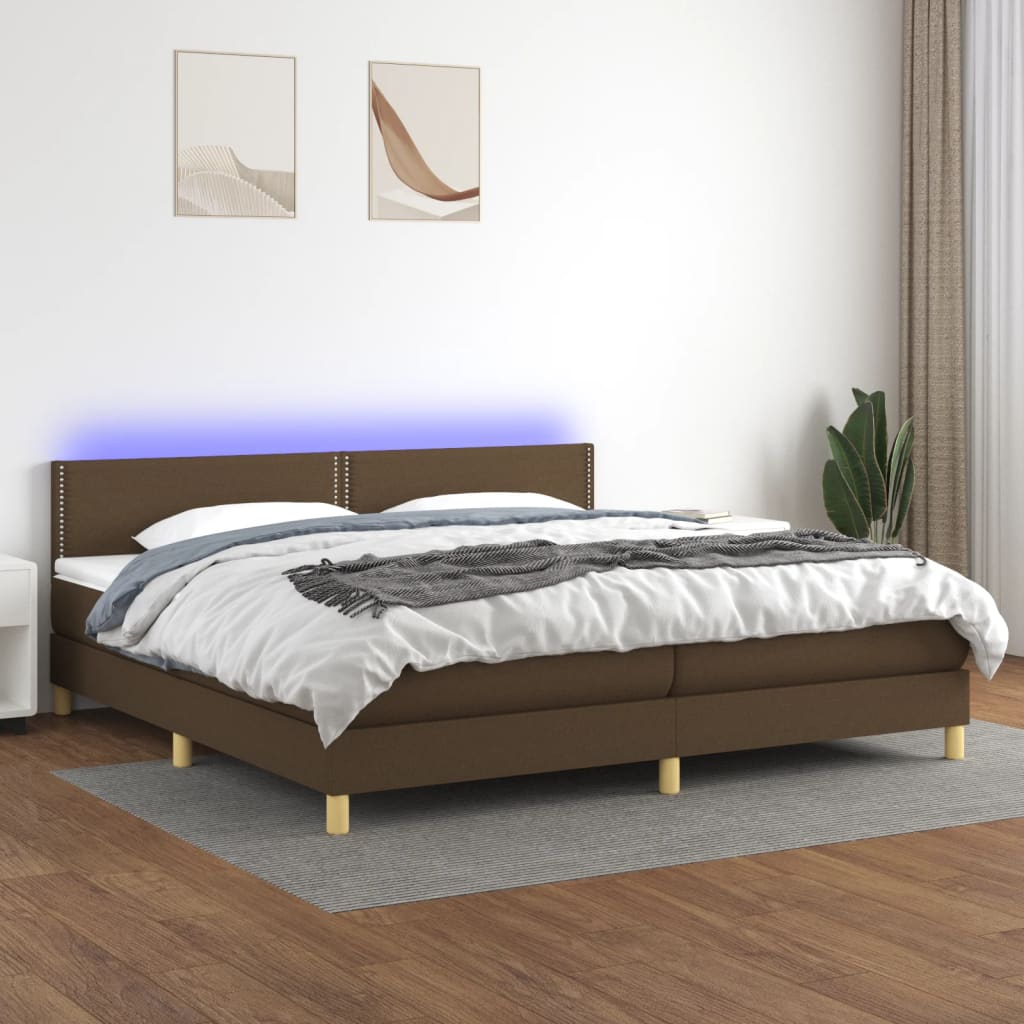 Sommier tapissier matelas et LED Marron foncé 200x200 cm Tissu