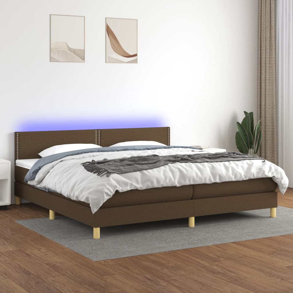 vidaXL Boxspringbett mit Matratze & LED Dunkelbraun 200x200 cm Stoff