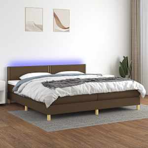 Box spring postelja z vzmetnico LED temno rjava 200x200cm blago