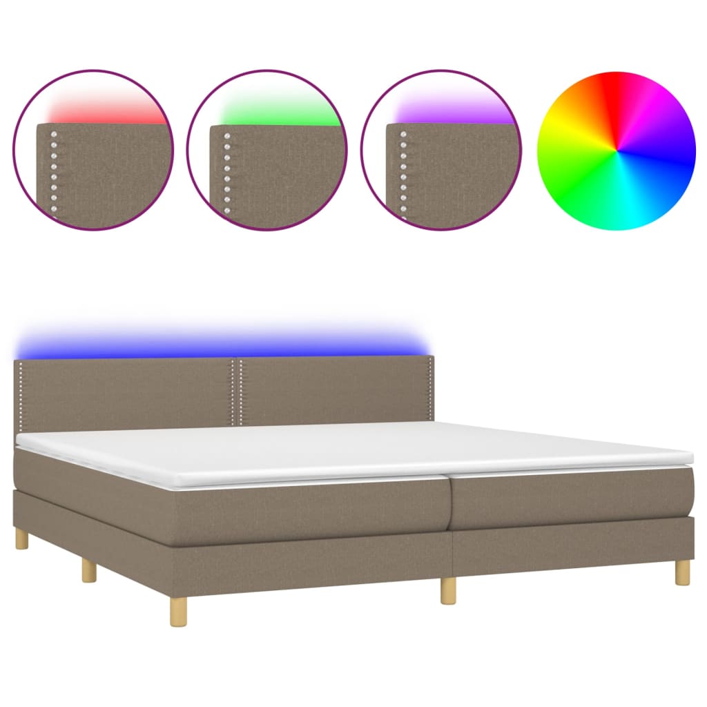 vidaXL Box spring postelja z vzmetnico LED taupe 200x200 cm blago