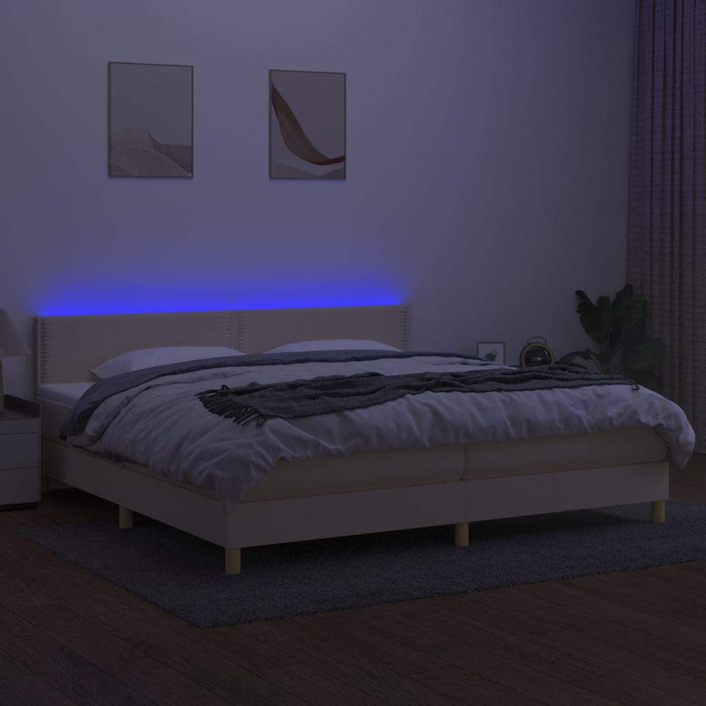 vidaXL Boxspring met matras en LED stof crèmekleurig 200x200 cm afbeelding