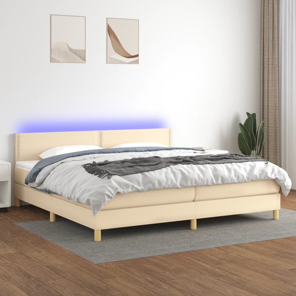 vidaXL Boxspringbett mit Matratze & LED Creme 200x200 cm Stoff