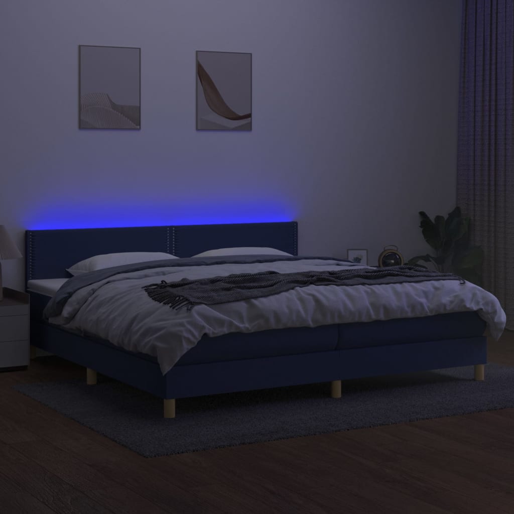 vidaXL Boxspring met matras en LED stof blauw 200x200 cm afbeelding