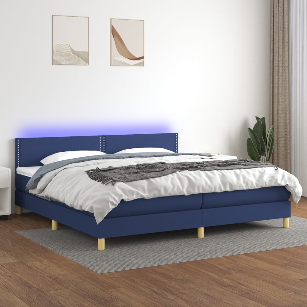 vidaXL Sommier tapissier et matelas et LED Bleu 200x200 cm Tissu